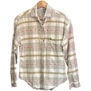 1980s Krazy Kat Plaid Button Down Southwestern Boho Aesthetic Long Sleeve Shirt